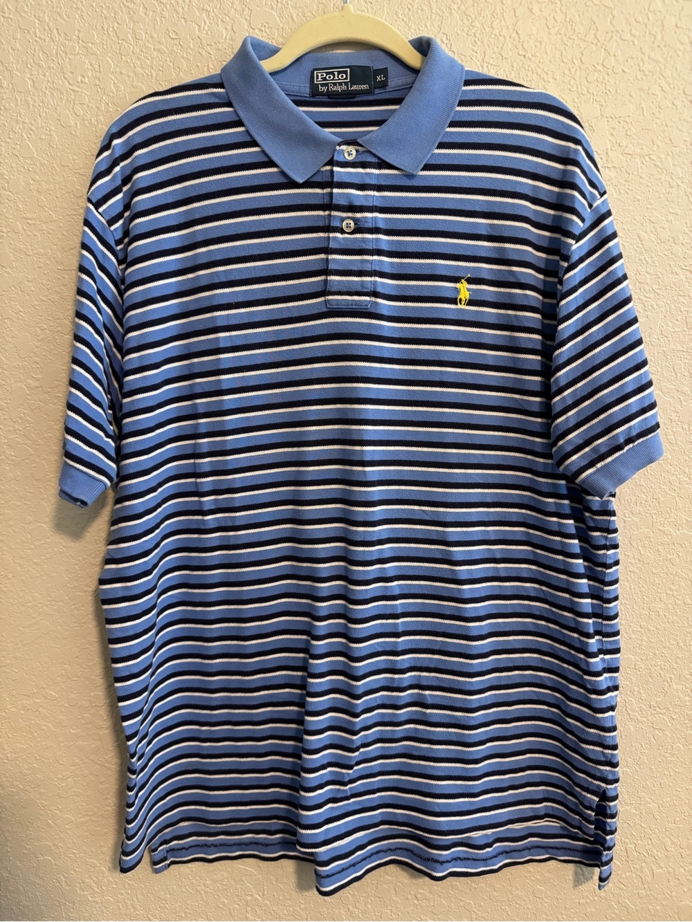 Ralph Lauren Light Blue & Navy Striped Polo with Yellow Pony